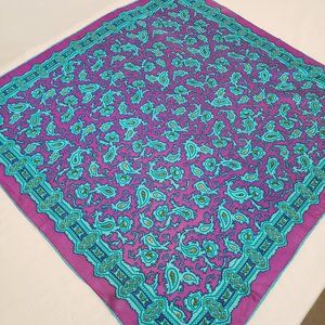 Unknown Designer Paisley Scarf-100% Silk-27x27-Jewel Tone Turquoise/Raspberry